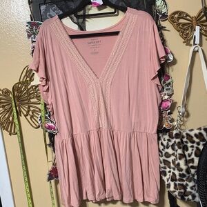 #381 size 3 Torrid super soft Blush Pink Lace Trim Blouse